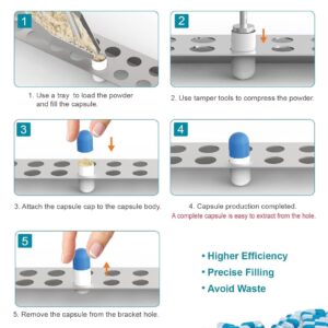 Capsule Filling Machine Kit – Pill Filler Tray Tools for Quickly Maker Empty Gel Capsules All Size 000 00 0 1 2 3 4 5, Lab Spoons Spatula Scoops Tool (13Pcs Plus)