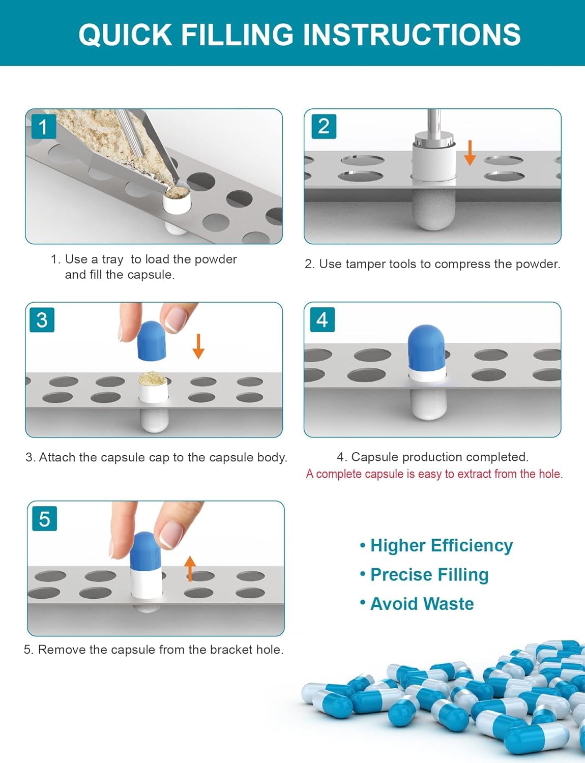 Capsule Filling Machine Kit – Pill Filler Tray Tools for Quickly Maker Empty Gel Capsules All Size 000 00 0 1 2 3 4 5, Lab Spoons Spatula Scoops Tool (13Pcs Plus)