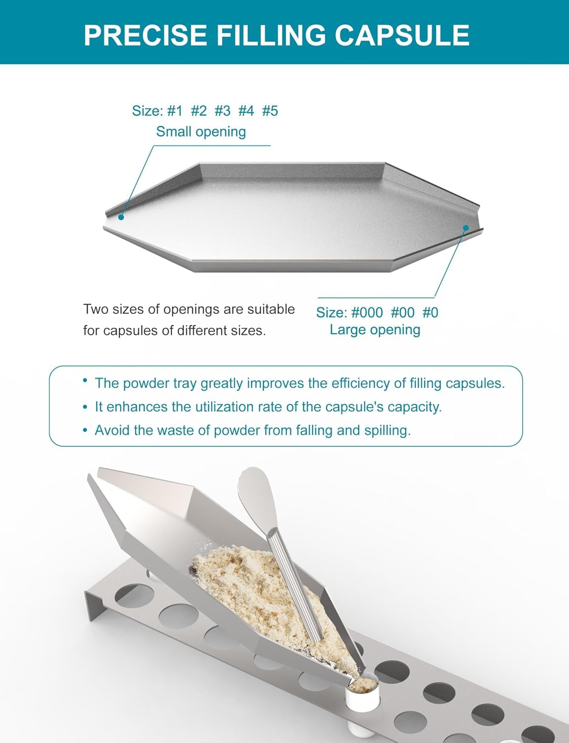 Capsule Filling Machine Kit – Pill Filler Tray Tools for Quickly Maker Empty Gel Capsules All Size 000 00 0 1 2 3 4 5, Lab Spoons Spatula Scoops Tool (13Pcs Plus)