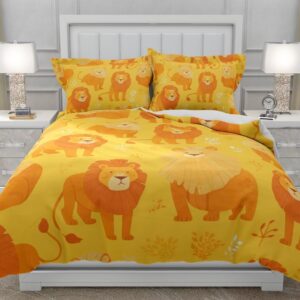 Moinlizy 3D Cartoon Lion Printed Duvet Cover Twin Size 3D Yellow Cute Lion Bedding Sets Bedclothes Room Decor Wild Animal Theme No Comforter