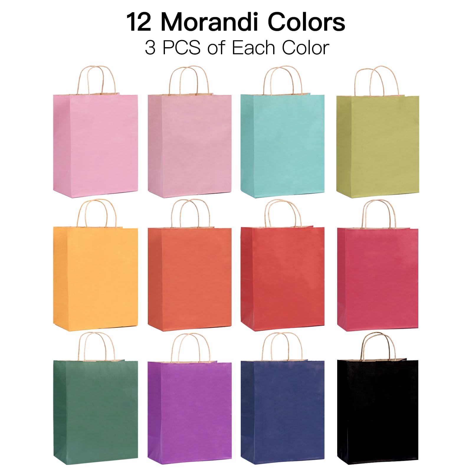 Moretoes 36pcs Paper Gift Bags with Handles Bulk, 7.5"x 4.7"x 10.2" Party Favor Bags, Medium Goodie Bags for Kids Birthday, Baby Shower, Crafts, Christmas Party Supplies (12 Colors)