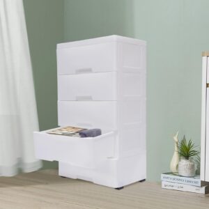 HOLMZCED 5 Tiers Storage Cabinet with Drawers, Stackable Vertical Storage Tower with Removable Wheels Mobile Plastic Storage Organizer Unit with Large Capacity White for Bedroom Living Room Entrance