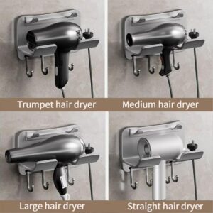 fvpxuus Universal Hair Dryer Holder, Blow Dryer Hanger Wall Mount for Hair Dryer Hook with Plug&Cord Organizer Self Adhesive for Cabinet Bathroom(1 Pack grey)