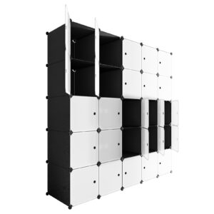 HOMOKUS Portable Storage Cubes,70"x70"x18" Depth Cube Storage Organizer,5x5 Tiers 25 Cubes Shelves,Clothes Storage Shelves with Doors,DIY Closet Cabinet for Home,Office (Black and White)