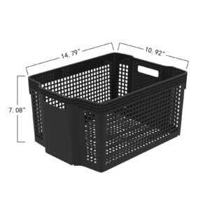 Waikhomes 6 Pack Large Stackable Basket, Plastic Woven Basket Organizer, Black