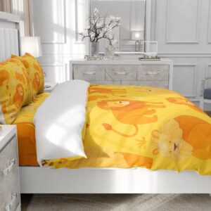 Moinlizy 3D Cartoon Lion Printed Duvet Cover Twin Size 3D Yellow Cute Lion Bedding Sets Bedclothes Room Decor Wild Animal Theme No Comforter