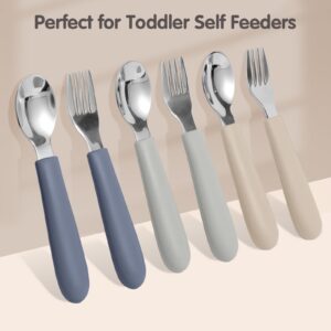 Eascrozn 6 Pack Toddler Utensils, Kids Silverware Set with Silicone Handle, Children Safe Forks and Spoons, 18/8 Stainless Steel, Food Grade Silicone Feeding Supplies, Dishwasher Safe