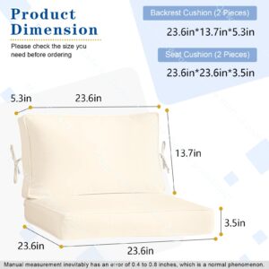 Qaworci Outdoor Deep Seat Cushion Set, Deep Seat Cushion Set with Removable Cover, Outdoor Deep Seat Cushions for Patio Furniture, Water-Resistant Patio Furniture Seat Cushions (Beige)