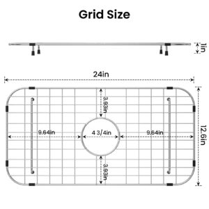 Frsmvati Sink Bottom Grid 24-1/8" x 12-5/8", Centered Drain with Corner Radius 1-1/2", Sink Protector for Kitchen Sink for Single Bowl Kitchen Sink