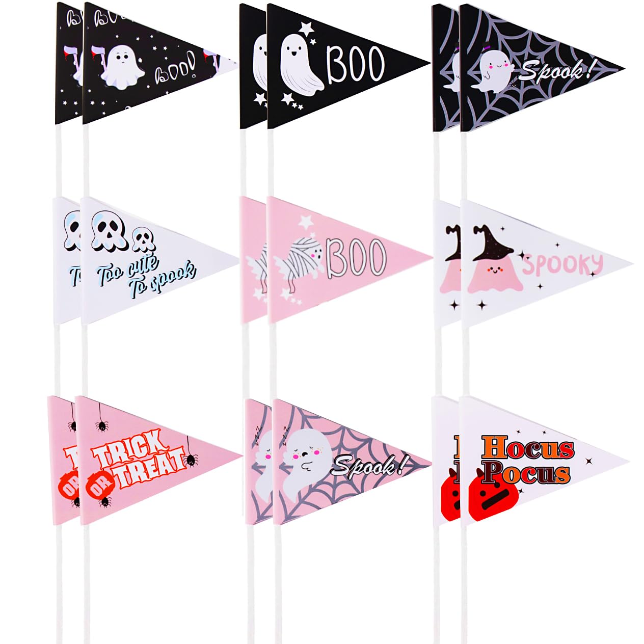 STKMELON 18Pcs Ghost Boo Halloween Pennant Flags Boo Basket Pennant Flags- Perfect for Halloween Decorations & Parties, Black&Pink