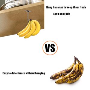 2 Pcs Under Cabinet Banana Hooks Folding Metal Banana Stand Banana Holder Self Adhesive Banana Hook Under Cabinet Hook for Bananas Or Other Kitchen Items Keep Bananas Fresh (Black)