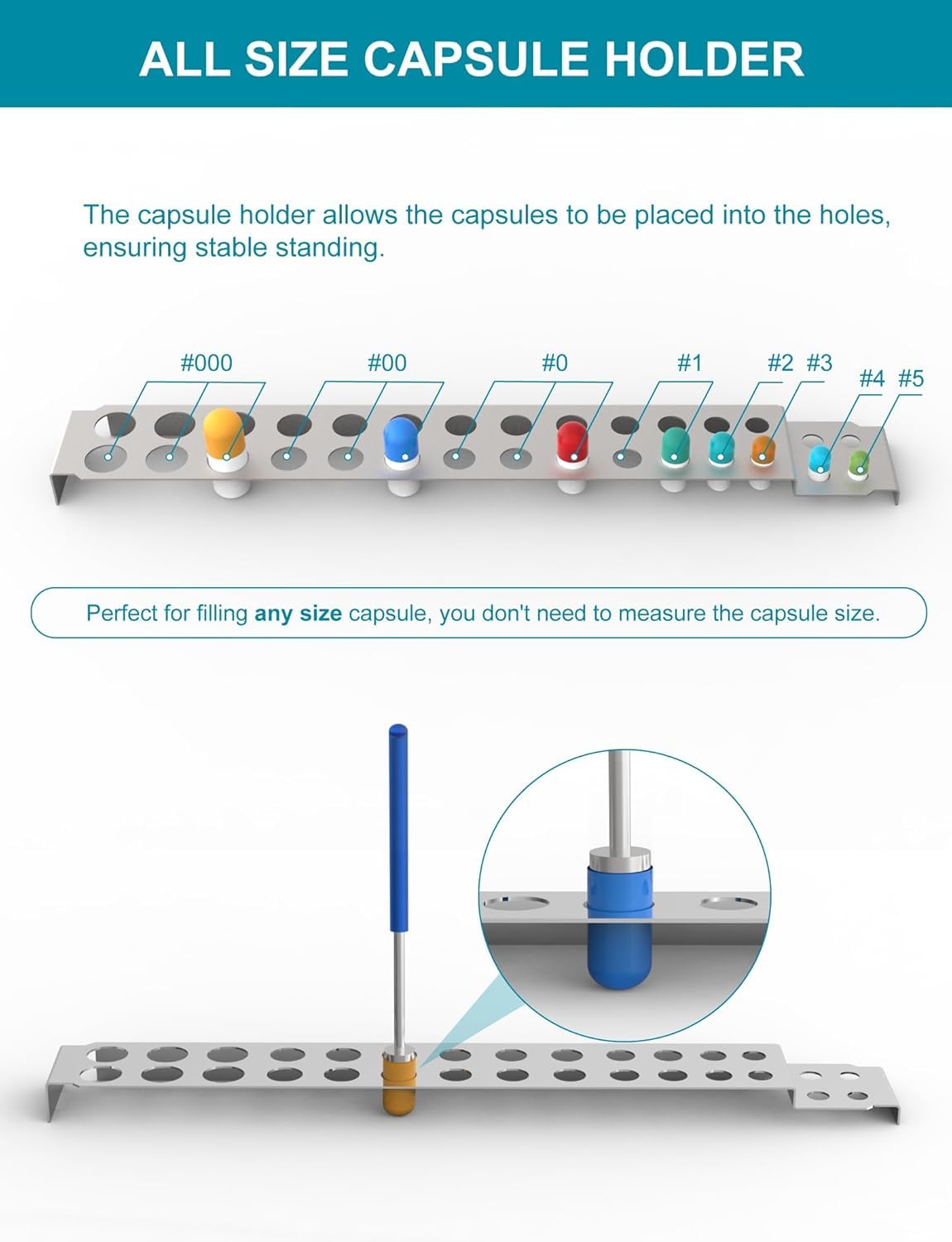 Capsule Filling Machine Kit – Pill Filler Tray Tools for Quickly Maker Empty Gel Capsules All Size 000 00 0 1 2 3 4 5, Lab Spoons Spatula Scoops Tool (13Pcs Plus)