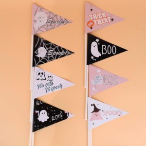 STKMELON 18Pcs Ghost Boo Halloween Pennant Flags Boo Basket Pennant Flags- Perfect for Halloween Decorations & Parties, Black&Pink