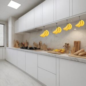 2 Pcs Under Cabinet Banana Hooks Folding Metal Banana Stand Banana Holder Self Adhesive Banana Hook Under Cabinet Hook for Bananas Or Other Kitchen Items Keep Bananas Fresh (Black)