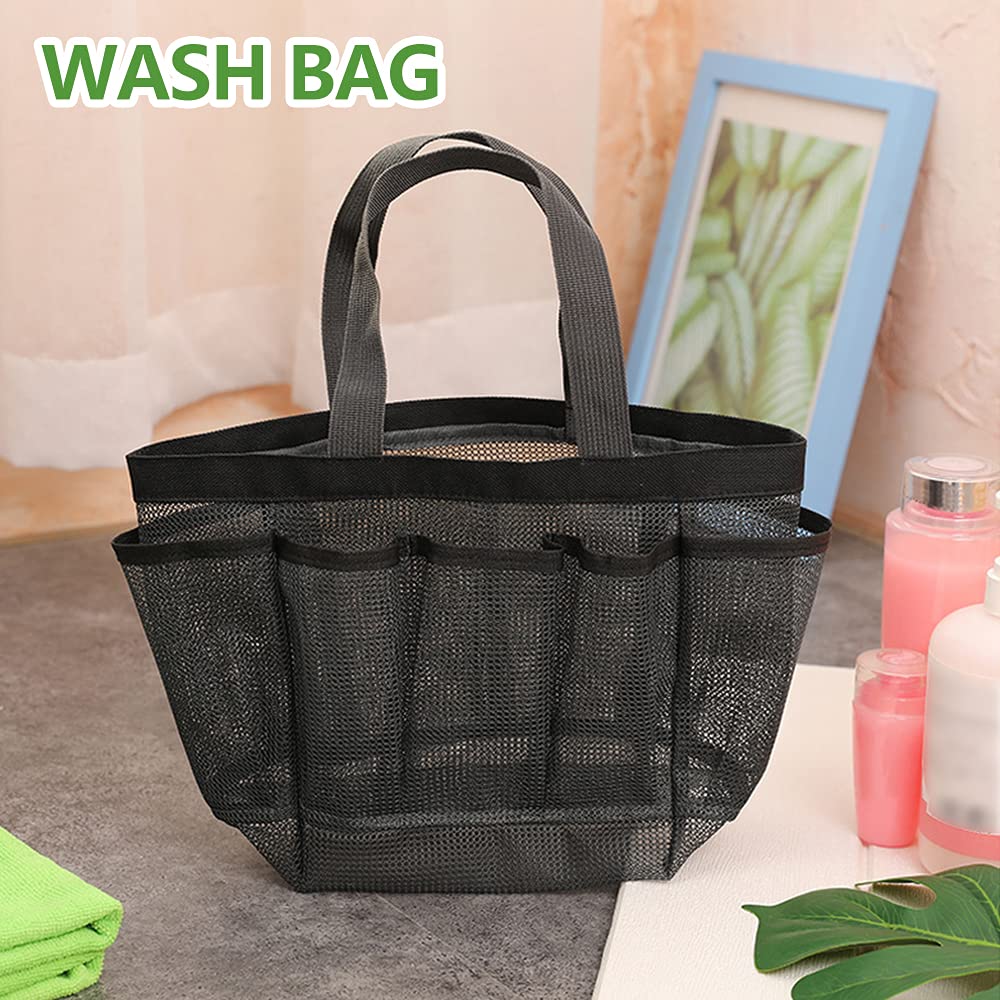 Mesh Shower Caddy Tote Bag, Large Capacity Shower Basket with 9 Storage Pocket, Portable Hanging Toiletry Caddy Bag, Breathable Toiletry Caddy Organizer for Bathroom College Dorm Gym Camping Travel