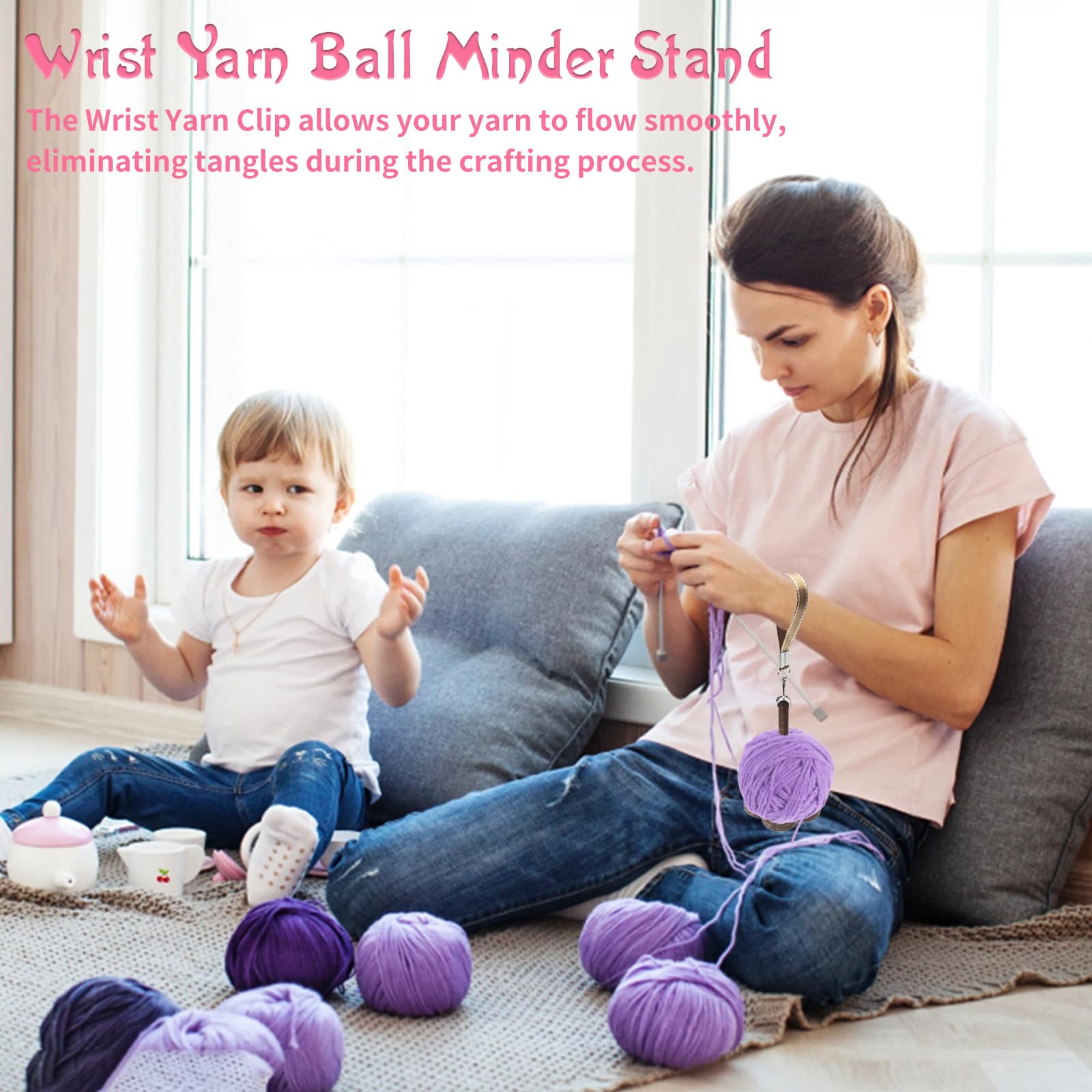 Benustra Yarn Ball Holder, Yarn Holder for Crocheting, Portable Wrist Yarn Minder Stand with Wristband Shoulder Strap, Wooden Twirling Mechanism Spinning Storage for Knitting Gifts for Craft Lovers