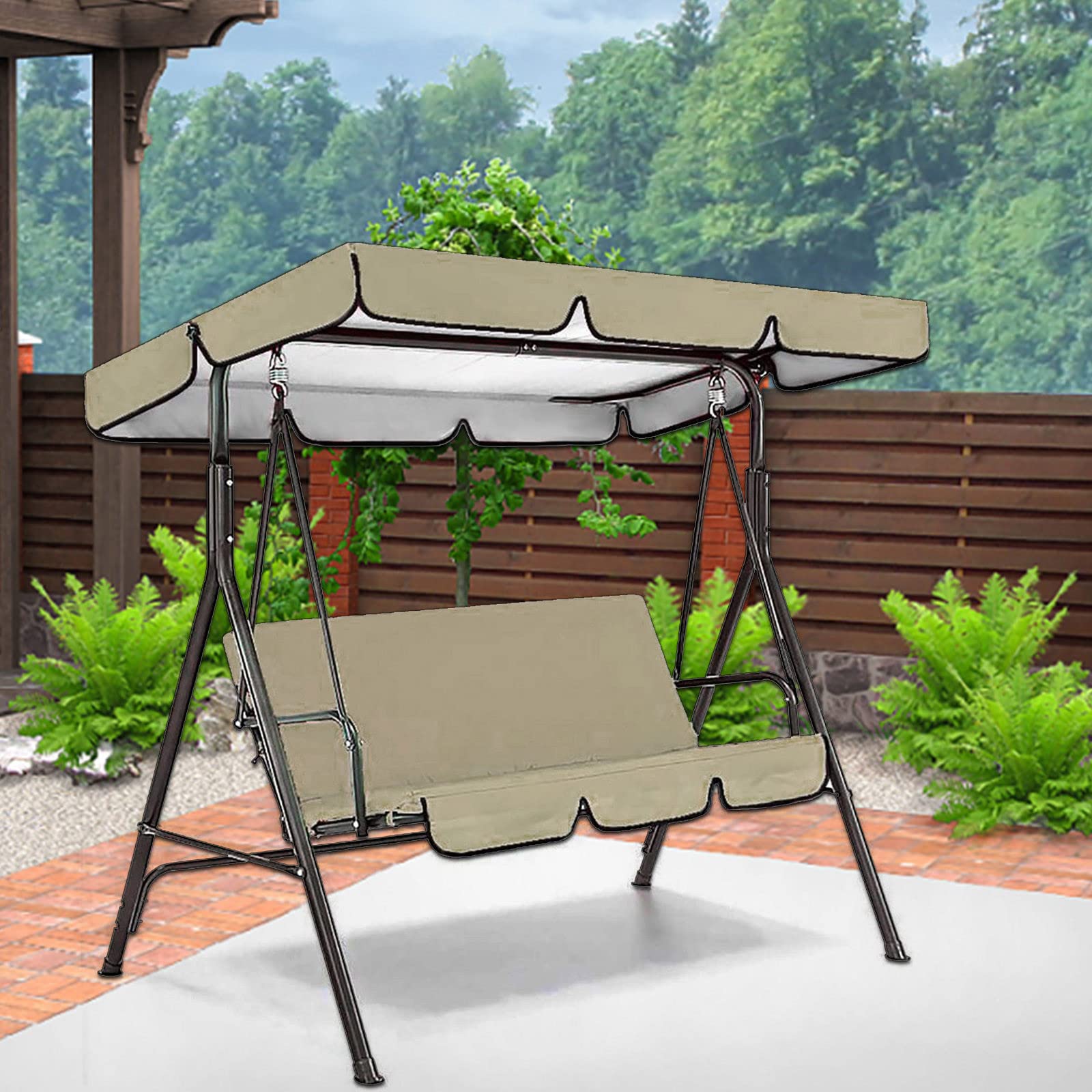 Lightning Deals of Today Prime Porch Swing Canopy Replacement Top Patio Swing Cover, 98"" X 73"" Bench Glider Swings Shade Fabric UV Weather Waterproof for Outdoor Garden Patio Yard Park Porch, Beige