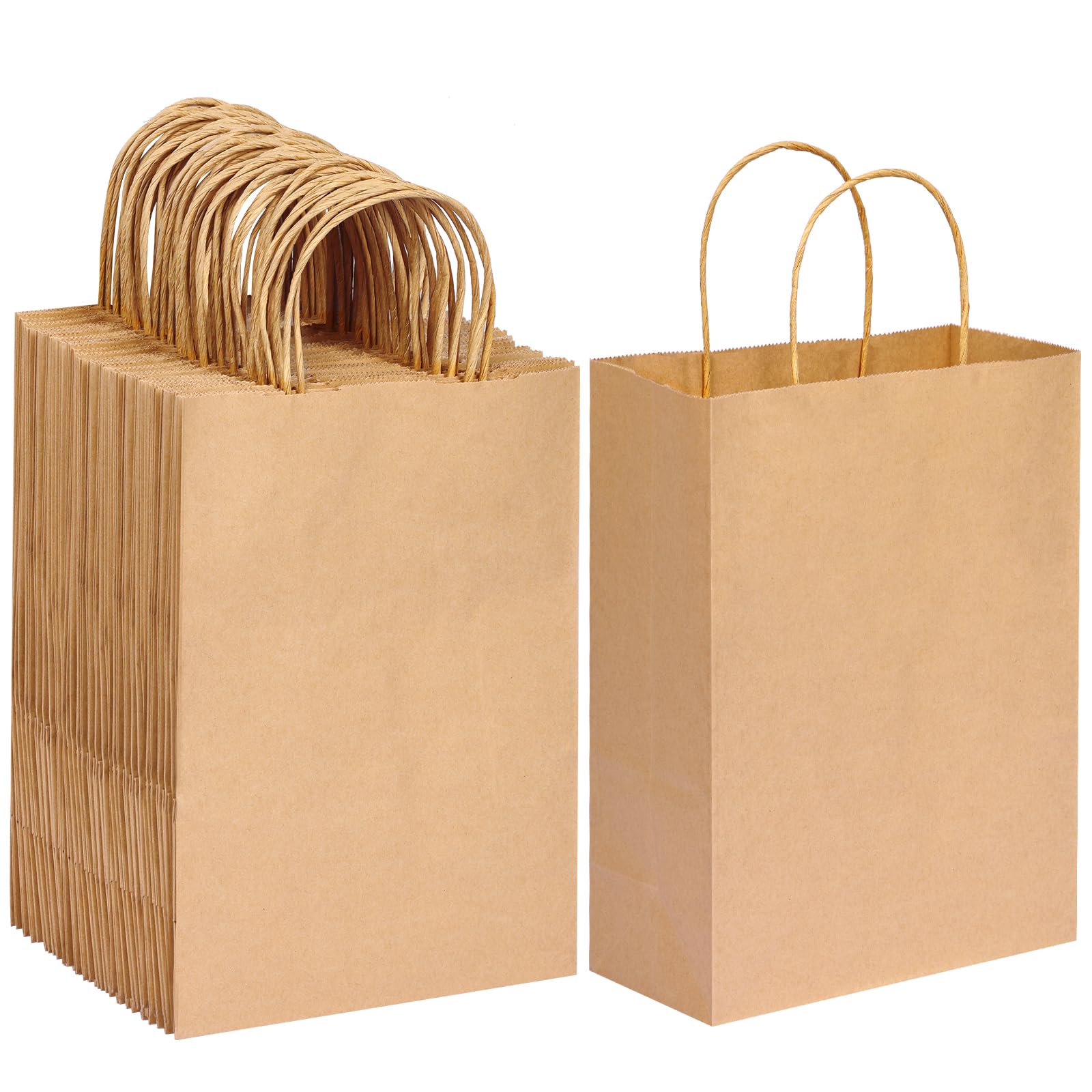 Moretoes 60pcs Gift Bags, Paper Bags with Handles, 7.1x3.6x9.3 Inch, Kraft Paper Bags Bulk Medium Size, Retail Bags, Brown Paper Bags for Party, Businesses, Shopping