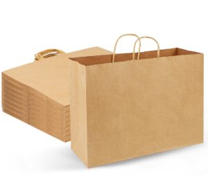 moretoes 60pcs 16x6x12 inches paper bags with handles bulk large gift bags with handles brown paper bags for grocery, merchandise, gifts