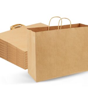 Moretoes 60pcs 16x6x12 Inches Paper Bags with Handles Bulk Large Gift Bags with Handles Brown Paper Bags for Grocery, Merchandise, Gifts