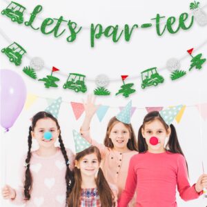 Generic Let's Par Tee Banner, Tee Banner Golf Themed Birthday Party Decoration, Golf Themed Retirement Party Decorations，Green Glitter