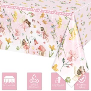 XUELIREN 3PCS Fairy Party Tablecloth for Girls 1st 2rd First Birthday Fairies Enchanted Themed Baby Shower Party Decorations Garden Flower Table Cover-54x108IN