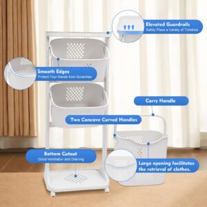 Xlsdlvcnxz Laundry Hamper with 3 Layers Shelf,Rolling Laundry Basket with 4 Wheels,Laundry Basket Organizer,3 Basket Laundry Hamper for Bathrooms Bedrooms(White)