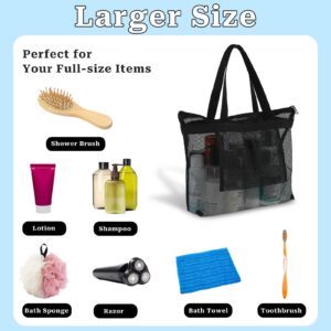 Mesh Shower Bag, Shower Caddy Portable Mesh Tote Bag with Zipper, Quick Dry Hanging Bath and Toiletry Organizer for College Dorms, Gym, Beach, Camping, Swimming, Yoga and Travel (1Pcs, Black)