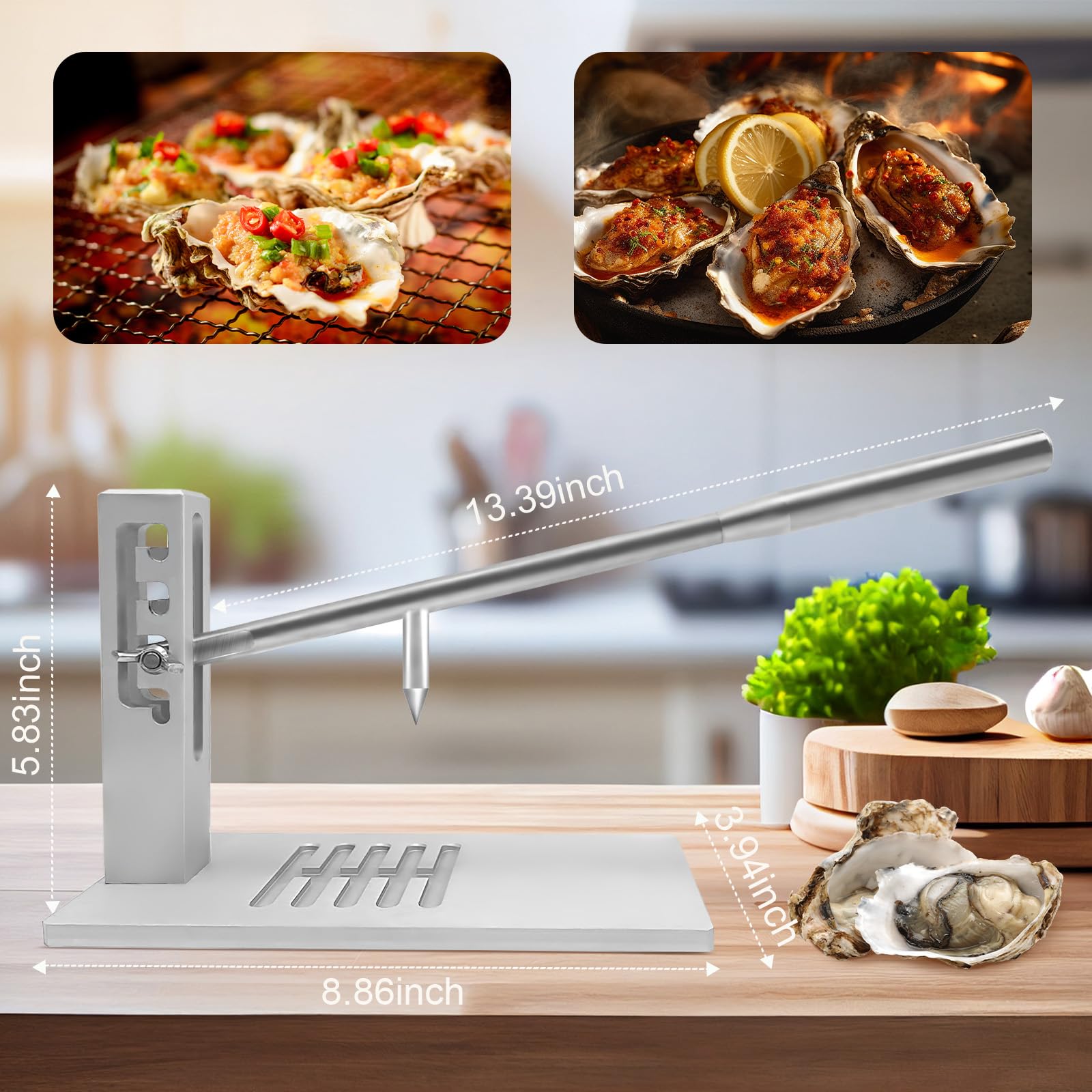 Oyster Shucker Machine Adjustable Height Clam Oyster Opener Machine Aluminum Alloy Oyster Opener Tool Kit Including 2 Shucking Knife, Glove And g-Clip,Seafood Tools For Family Hotel Buffet