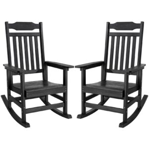 onbrill outdoor rocking chair set of 2, all weather resistant hdps poly rocker chairs, front porch rocker with 350 lbs weight capacity, outdoor & indoor furniture for patio, porch, garden - black