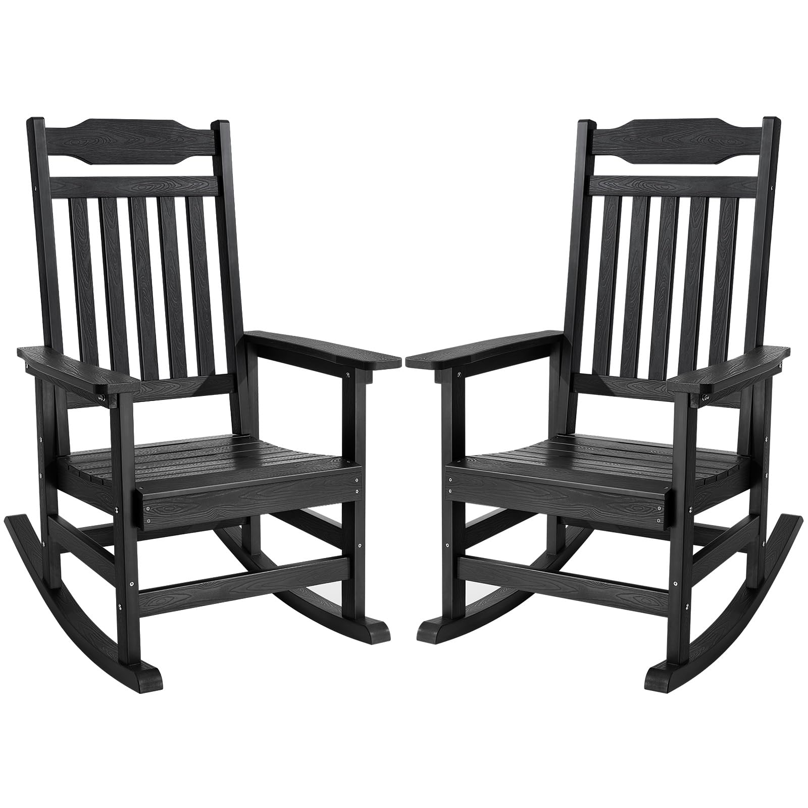 ONBRILL Outdoor Rocking Chair Set of 2, All Weather Resistant HDPS Poly Rocker Chairs, Front Porch Rocker with 350 lbs Weight Capacity, Outdoor & Indoor Furniture for Patio, Porch, Garden - Black