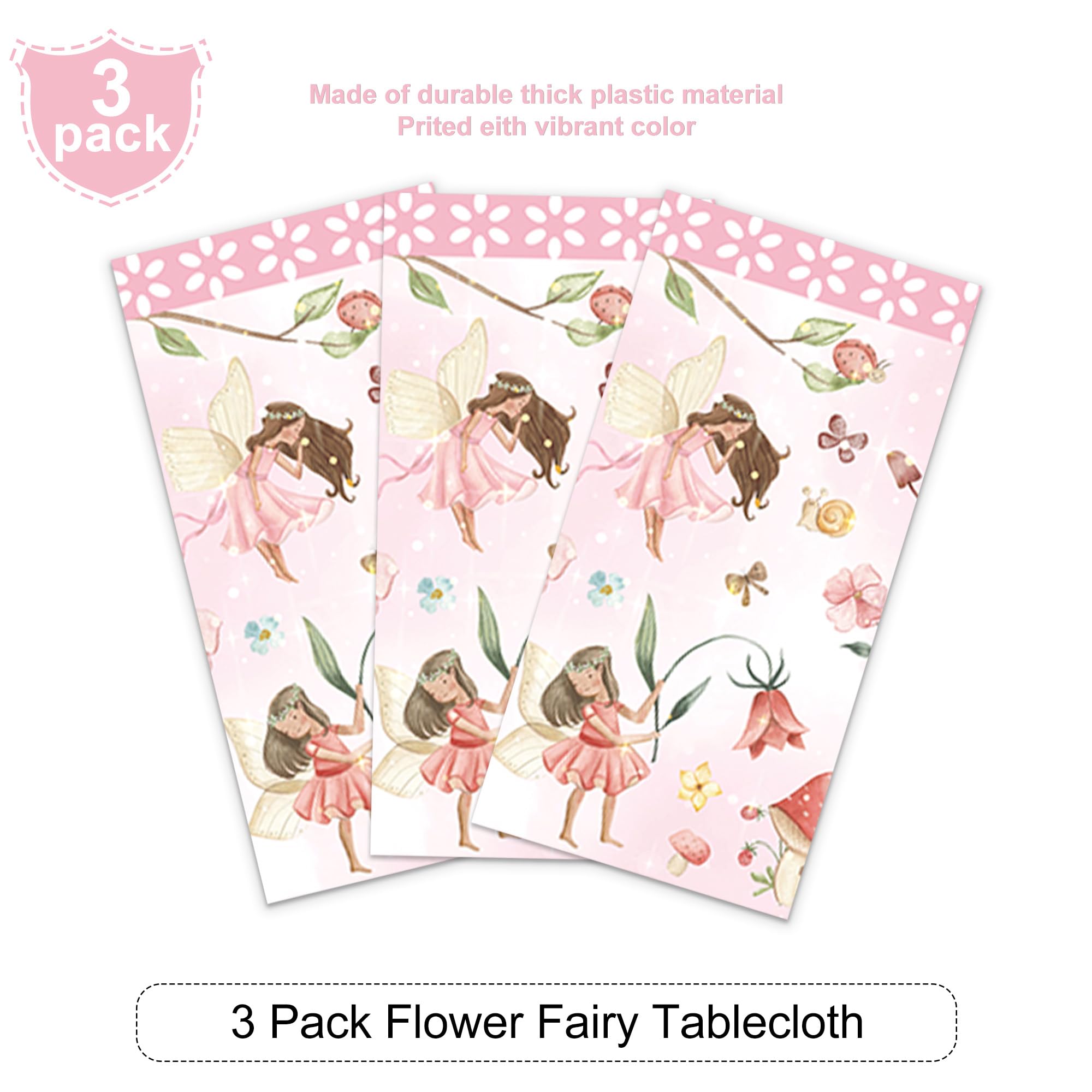 XUELIREN 3PCS Fairy Party Tablecloth for Girls 1st 2rd First Birthday Fairies Enchanted Themed Baby Shower Party Decorations Garden Flower Table Cover-54x108IN