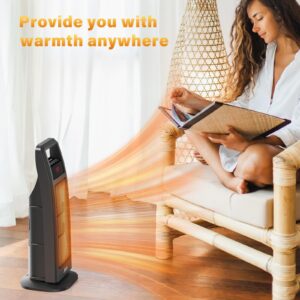 JRD Space Heater Indoor with Thermostat, 24 inch Portable Heater with 75°Oscillation, 1500W PTC Ceramic Heater with remote, 3 Modes, 8h Timer, Safety Electric Heaters for Bedroom Home Office