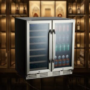 GarveeTech 30 inch Wine and Beverage Refrigerator, 33 Bottles & 96 Cans Wine Cooler Refrigerator, Dual Zone Wine Cooler with Glass Door and Lock, Built in or Freestanding Under Counter Wine Fridge