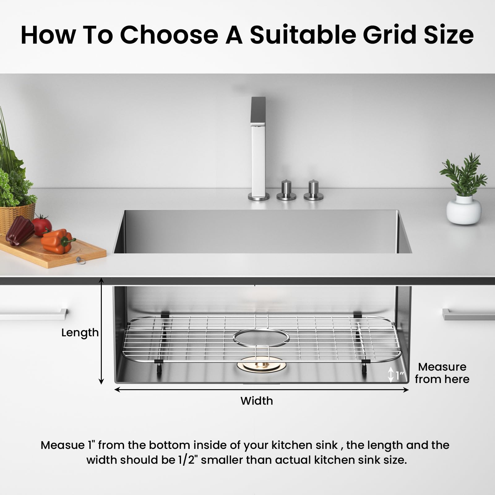 Frsmvati Sink Bottom Grid 24-1/8" x 12-5/8", Centered Drain with Corner Radius 1-1/2", Sink Protector for Kitchen Sink for Single Bowl Kitchen Sink