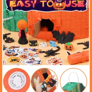 Halloween Pumpkin Piñata - 74pc Set: Complete Party Game with Toys, Goodie Bags, Bat & Blindfold - Perfect for Kids' Birthdays, Classroom Prizes & Festive Decorations