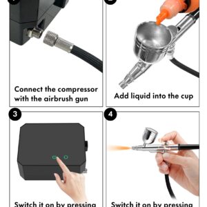 Gocheer Airbrush Kit with Air Compressor, 48 PSI High Pressure Air Brush Non-Clogging with 0.2/0.3/0.5mm Nozzle/Cleaning Sets, Ideal for Painting, Modeling, Cake Decor, Pastry, Makeup, Nail Art Black.