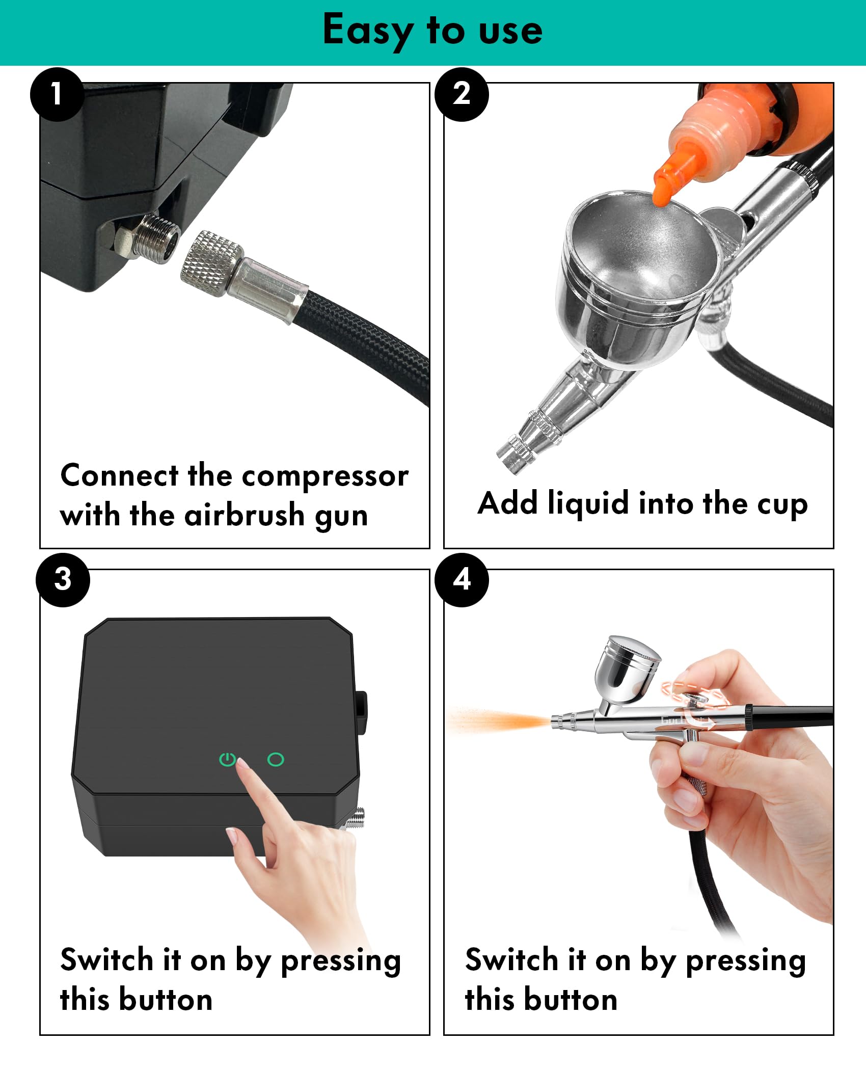 Gocheer Airbrush Kit with Air Compressor, 48 PSI High Pressure Air Brush Non-Clogging with 0.2/0.3/0.5mm Nozzle/Cleaning Sets, Ideal for Painting, Modeling, Cake Decor, Pastry, Makeup, Nail Art Black.