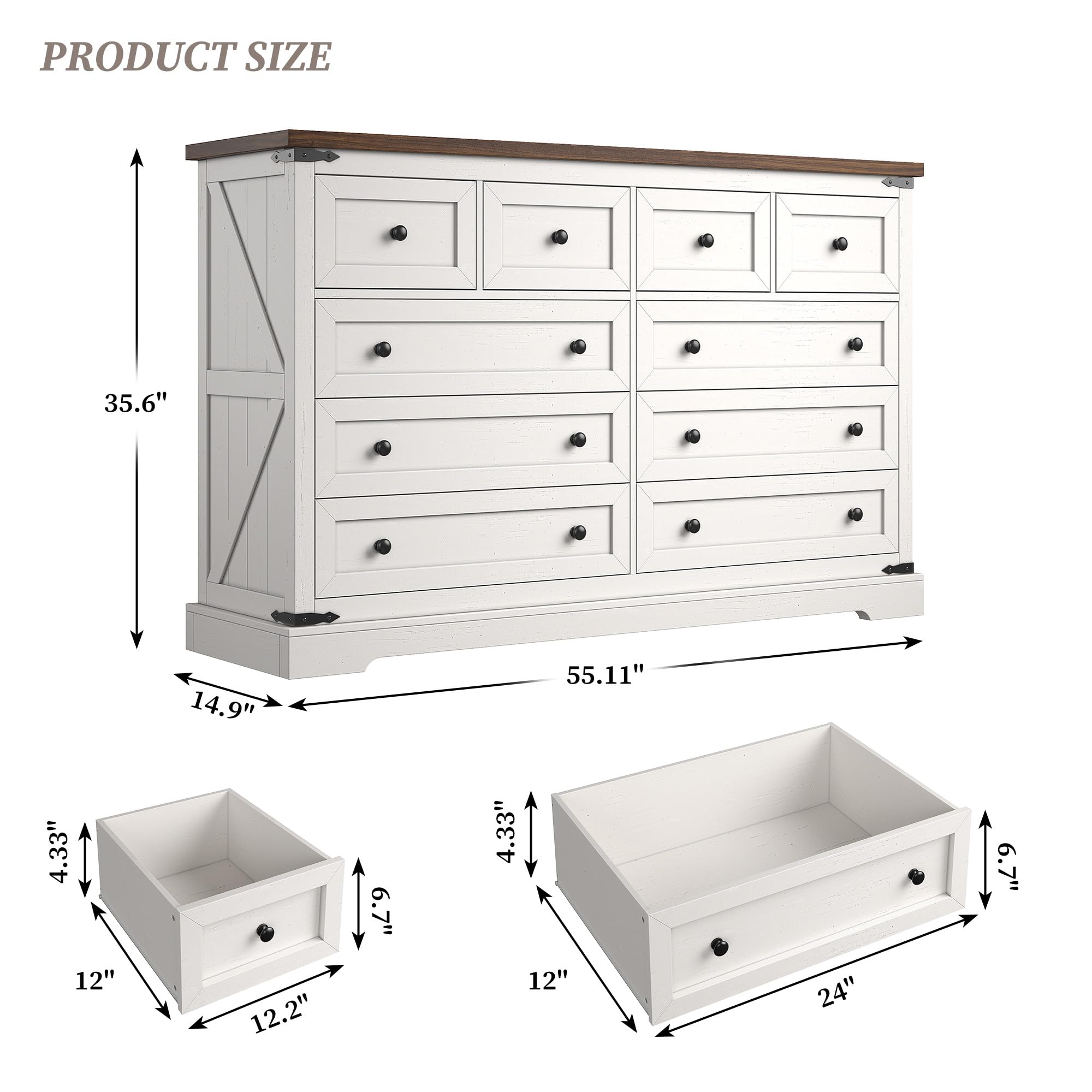 EnHomee White Dresser,10 Drawer Dresser for Bedroom, 55" Wide Dressers & Chest of Drawers for Bedroom,Hallway, Antique White,15" D x 55" W x 35.6" H