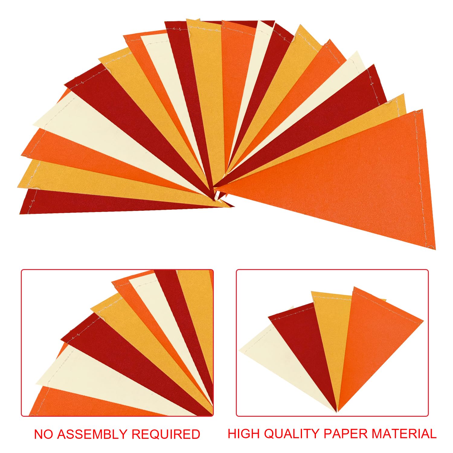 XIANMU 40 Feet 104 Pcs Red Orange Yellow Ivory Banner Fall Party Decorations Paper Pennant Triangle Flag Bunting Garlands for Autumn Thanksgiving Wedding Birthday Graduation Party Supplies