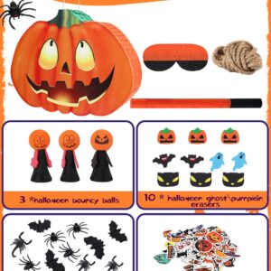 Halloween Pumpkin Piñata - 74pc Set: Complete Party Game with Toys, Goodie Bags, Bat & Blindfold - Perfect for Kids' Birthdays, Classroom Prizes & Festive Decorations