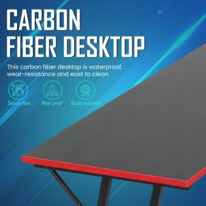 MGHH L Shaped Gaming Desk with Carbon Fiber Desktop & Large Monitor Stand Computer Corner Table for Home Office Gaming,Study,Writing,Black