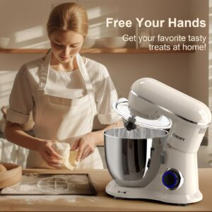 CEBORY 3-IN-1 Electric Stand Mixer, 6QT Bowl 10-Speed Kitchen Mixer, Household Food Mixers include Dough Hook, Beater and Whisk, Bread Cake Mixer for Baking and Most Home Cooks, Almond Cream