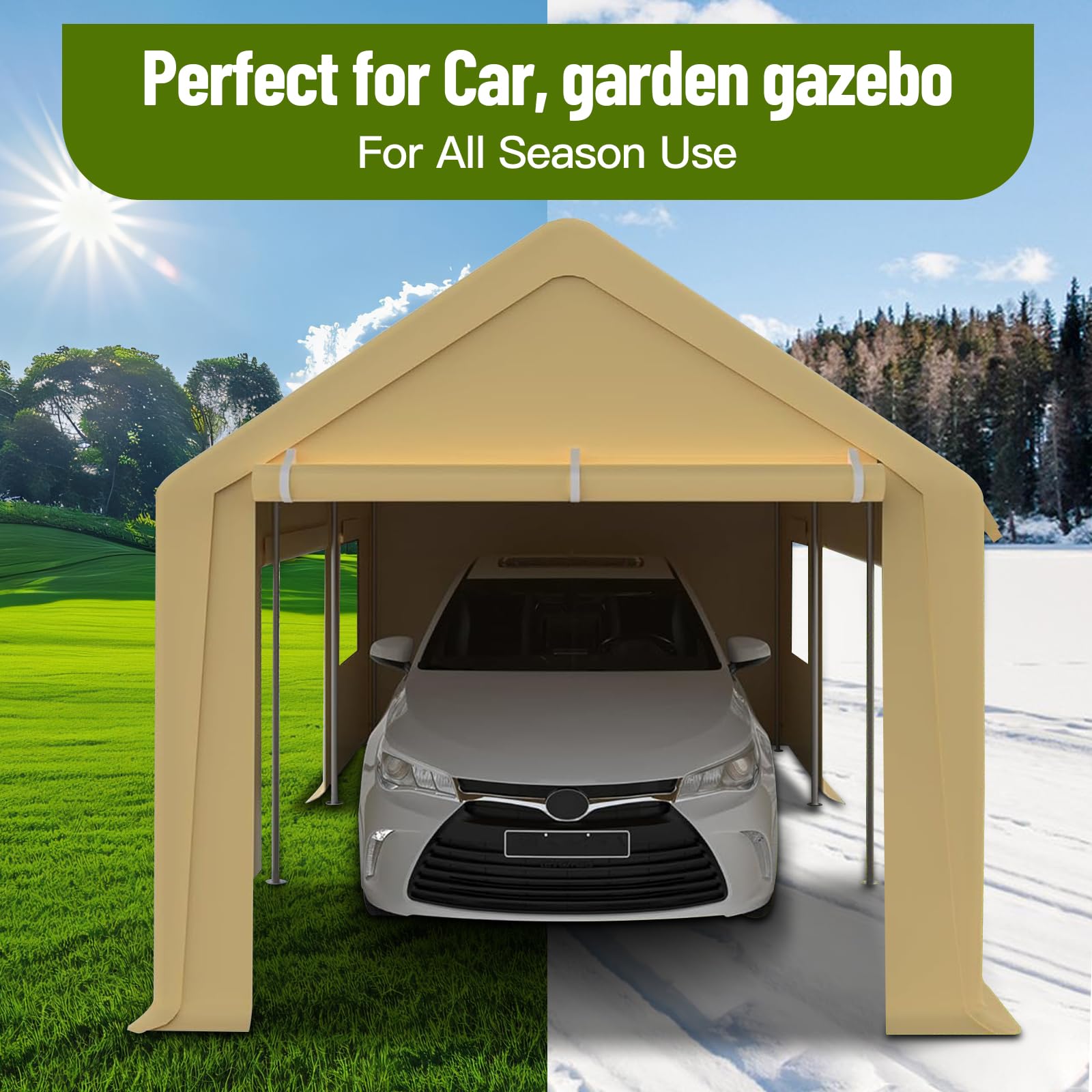 Towallmark Carport 10'x20', Waterproof UV Resistant,Car Canopy with Roll Up & Down Mesh Window, All-Season Tarp for Pickup Truck & Boat