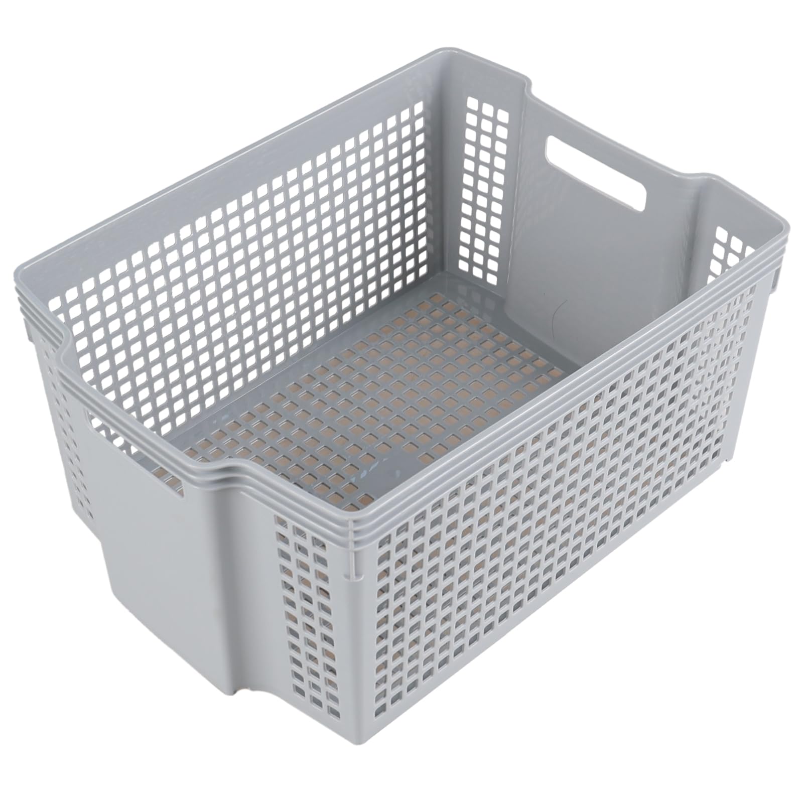 Neadas 6 Packs Large Plastic Storage Stacking Baskets, Large Stackable Cupboard Baskets, Grey