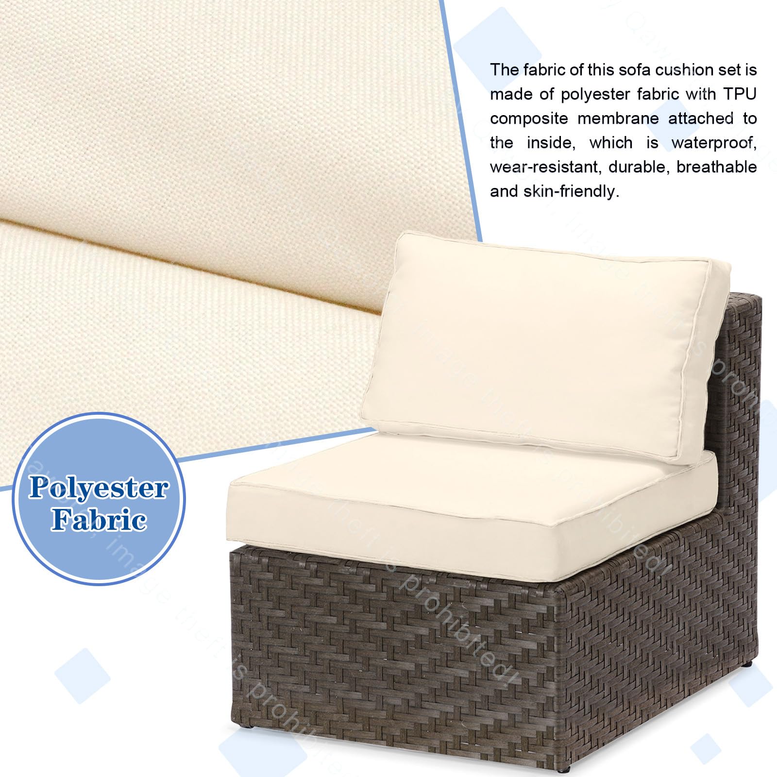 Qaworci Outdoor Deep Seat Cushion Set, Deep Seat Cushion Set with Removable Cover, Outdoor Deep Seat Cushions for Patio Furniture, Water-Resistant Patio Furniture Seat Cushions (Beige)