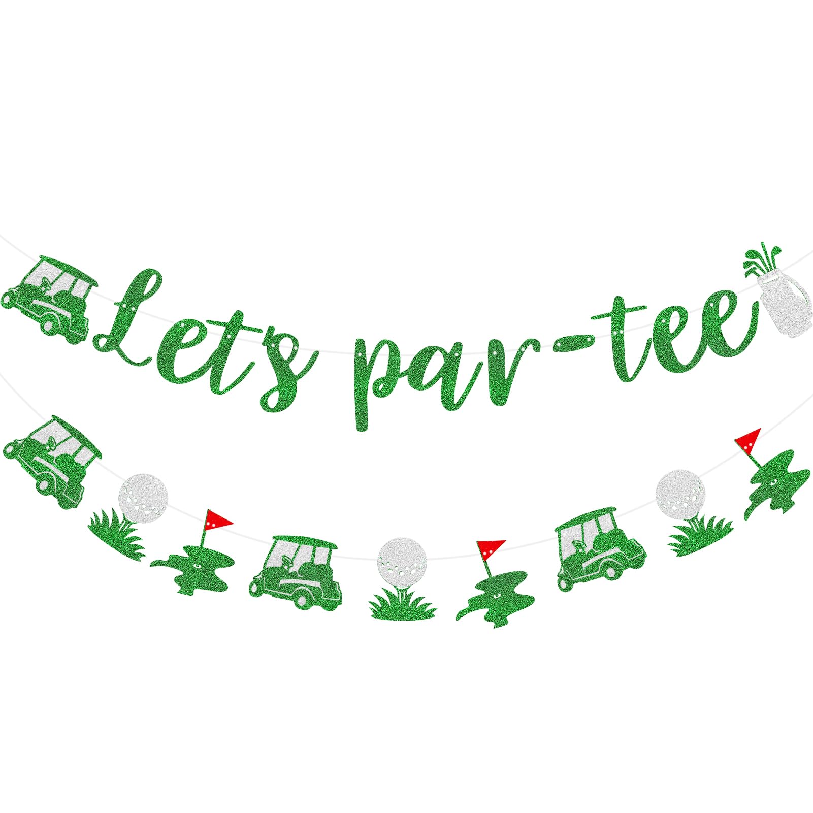 Generic Let's Par Tee Banner, Tee Banner Golf Themed Birthday Party Decoration, Golf Themed Retirement Party Decorations，Green Glitter