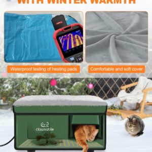 Heated Cat House for Outdoor Cat in Winter, Weatherproof Heated Cat Bed Kitty Shelter with Cat Heating Pad, Waterproof & Insulated & Safe Escape Door, Warm Home for Outside Barn Feral Stray Cat