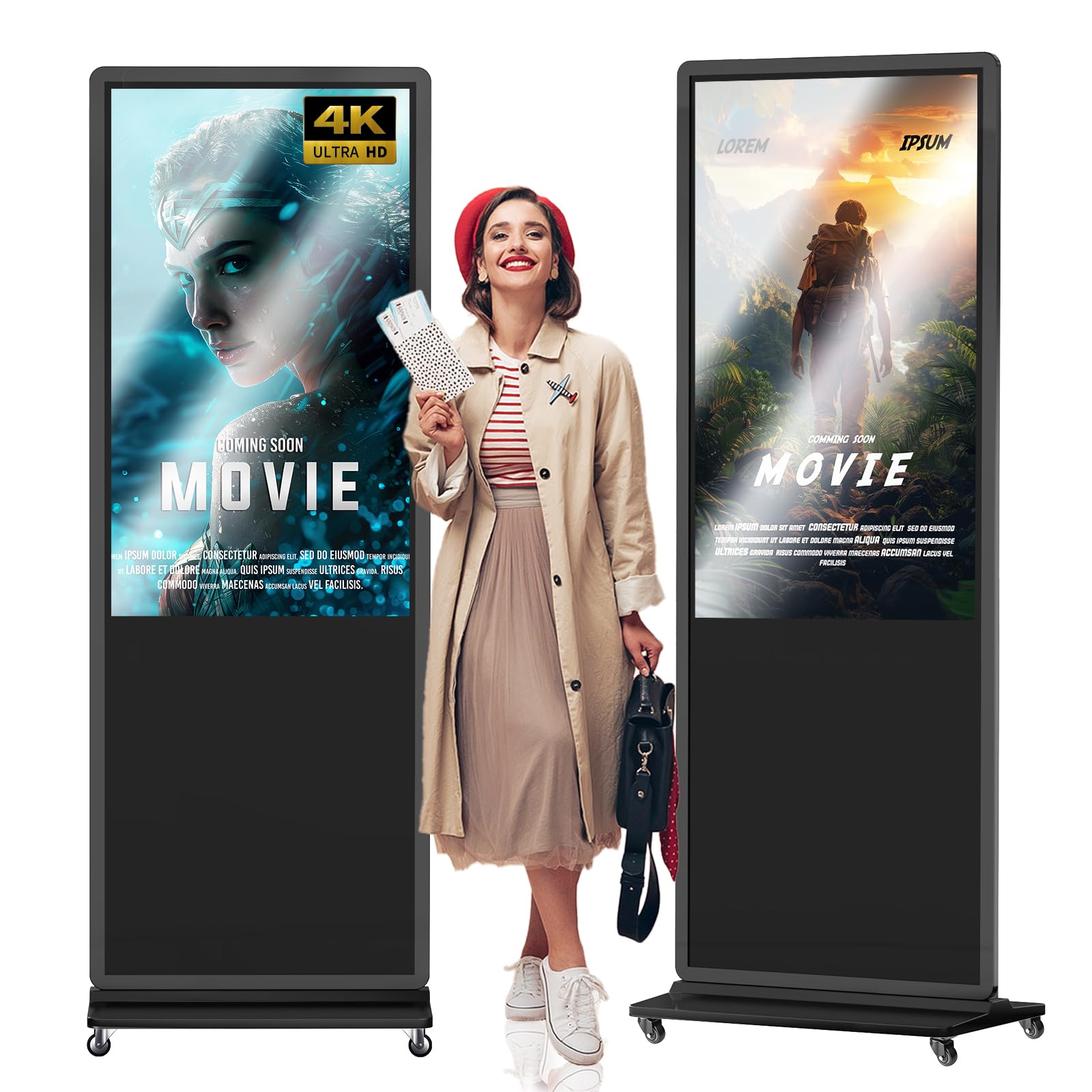 JASZDOT 55'' Digital Signage Displays 4K UHD 3840p LCD Touchscreen Kiosk Floor Standing Auto Smart AD Display Support USB/HDMI/WiFi Android OS（55'' Touch Screen）