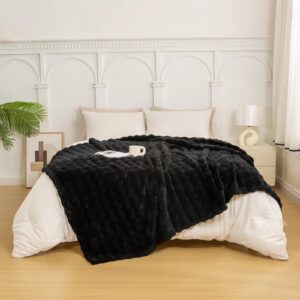 YUSOKI Faux Fur Twin Blanket with 3D Bubbles Super Soft Fuzzy Cozy Thick Blanket for Couch Chair Sofa Gift Home Décor(Black,60 * 80inches)